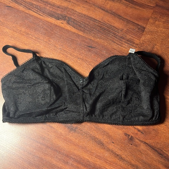 VS Pink black lace wink unlined scoop bralette Large DD lacey stretchy - Picture 4 of 11